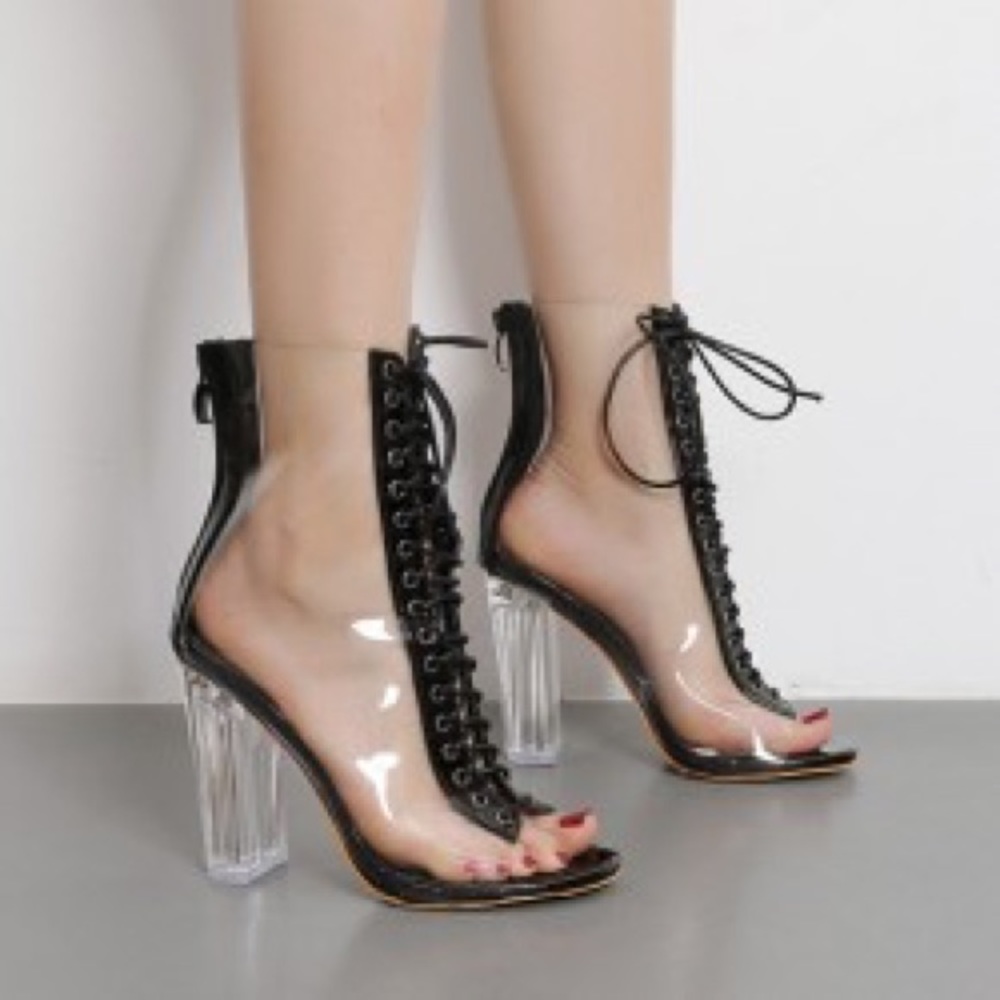 Transparent lace up boots